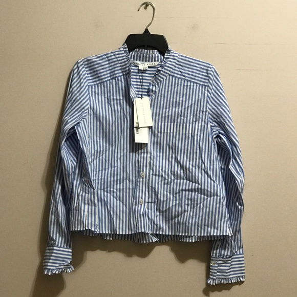Veronica Beard Whitman Striped Button-Front Shirt Size 7 Paper Tag De-Label - Picture 4 of 8